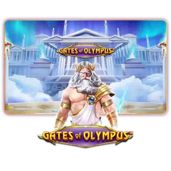 Zeus and the Gates of Olympus logo in front of the game's temple