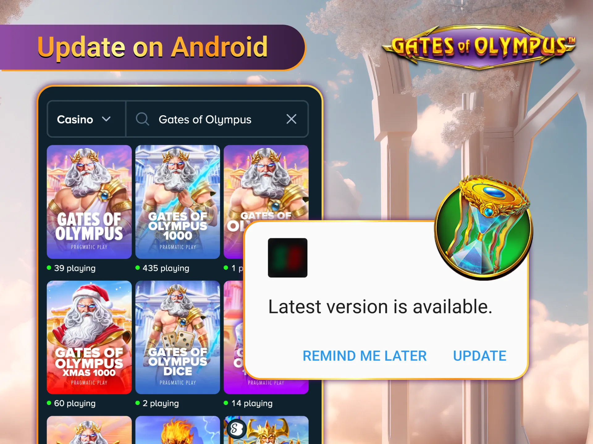 Gates of Olympus update Android app for peak performance.